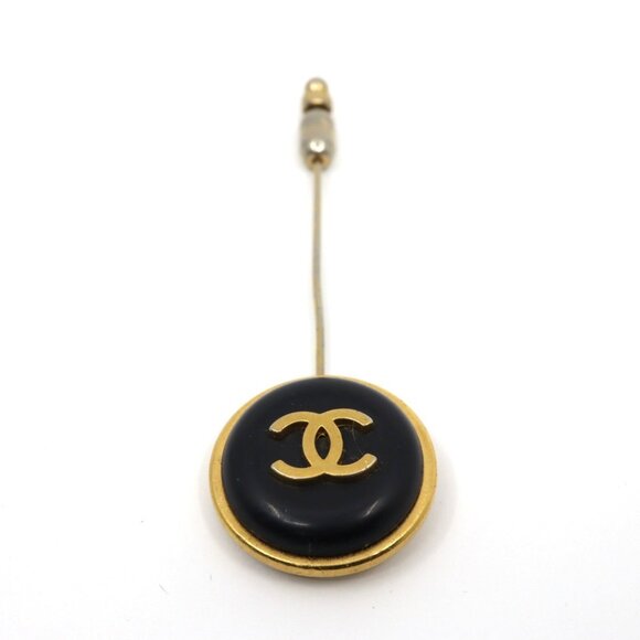 CHANEL Coco Mark Lapel Pin/Tie Clip Brooch in Gold and Black with Engraved Lo... - Picture 2 of 12